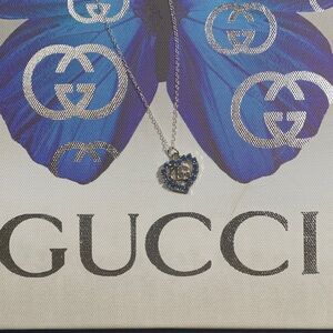 Gorgeous Upcycled Gucci blue rhinestone heart pendant on 18” silver 925 chain